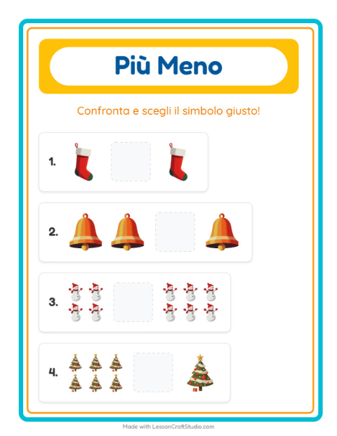 Anteprima della scheda di Più O Meno con Natale per Scuola dell'infanzia (3-5 anni)
