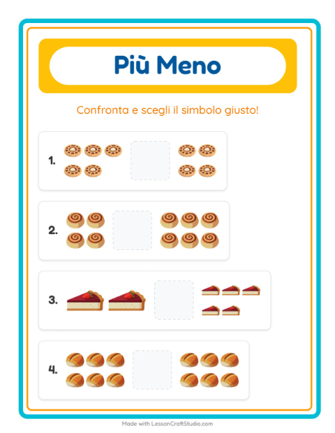 Anteprima della scheda di Più O Meno con Panetteria per Scuola dell'infanzia (3-5 anni)