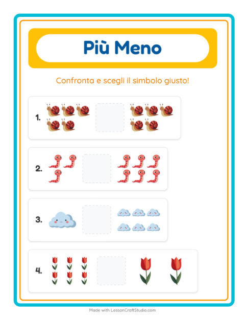 Anteprima della scheda di Più O Meno con Primavera per Scuola dell'infanzia (3-5 anni)