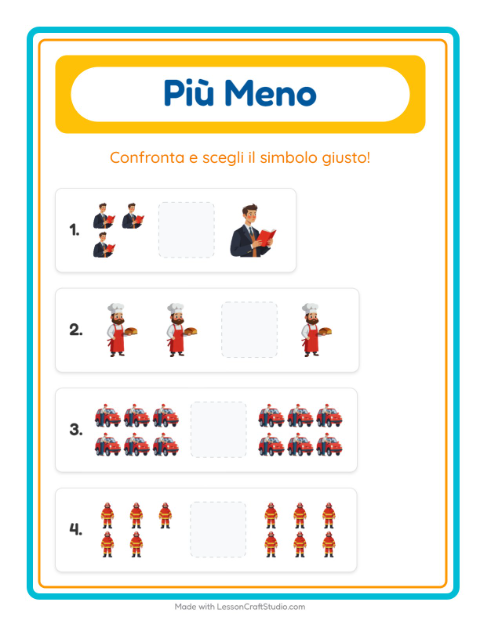Anteprima della scheda di Più O Meno con Professioni per Scuola dell'infanzia (3-5 anni)