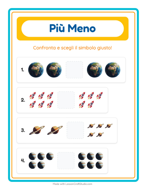 Anteprima della scheda di Più O Meno con Spazio per Scuola dell'infanzia (3-5 anni)