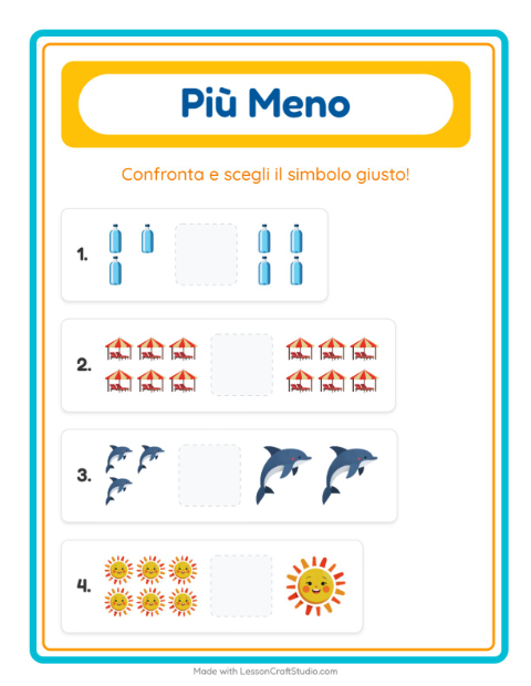 Anteprima della scheda di Più O Meno con Spiaggia per Scuola dell'infanzia (3-5 anni)