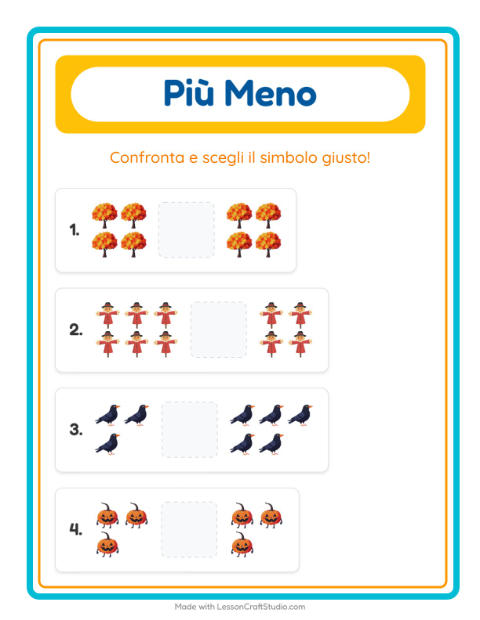 Anteprima della scheda di Più O Meno con Varie per Scuola dell'infanzia (3-5 anni)