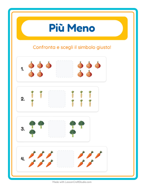Anteprima della scheda di Più O Meno con Verdure per Scuola dell'infanzia (3-5 anni)
