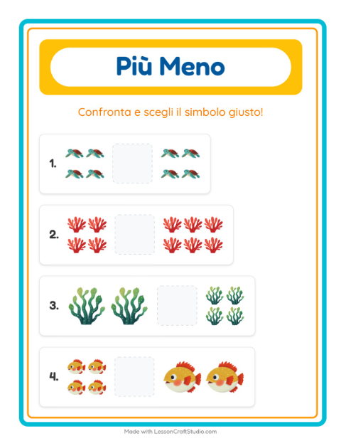 Anteprima della scheda di Più O Meno con Vita oceanica per Scuola dell'infanzia (3-5 anni)