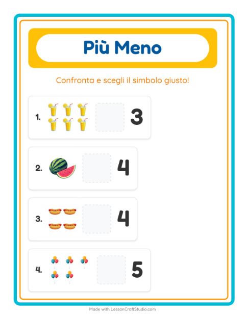 Anteprima della scheda di Più O Meno con 4 luglio per Scuola dell'infanzia (3-5 anni)