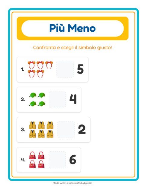 Anteprima della scheda di Più O Meno con Accessori per Scuola dell'infanzia (3-5 anni)