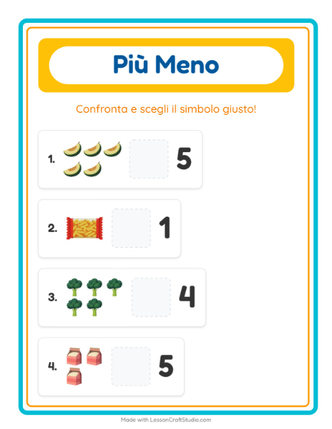 Anteprima della scheda di Più O Meno con Al supermercato per Scuola dell'infanzia (3-5 anni)