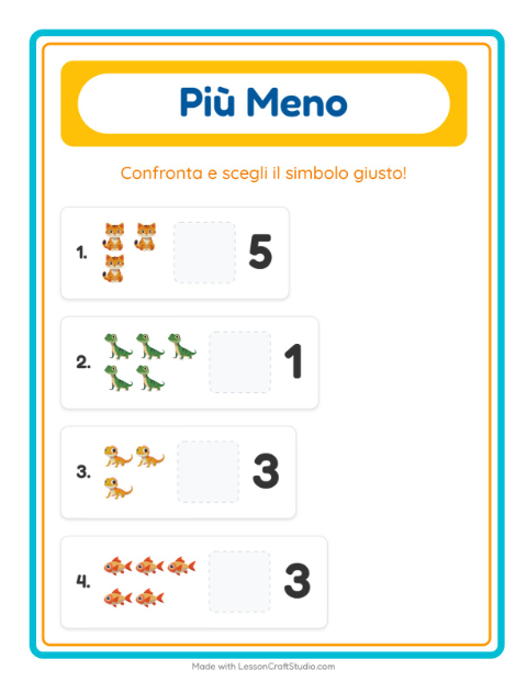Anteprima della scheda di Più O Meno con Animali domestici per Scuola dell'infanzia (3-5 anni)
