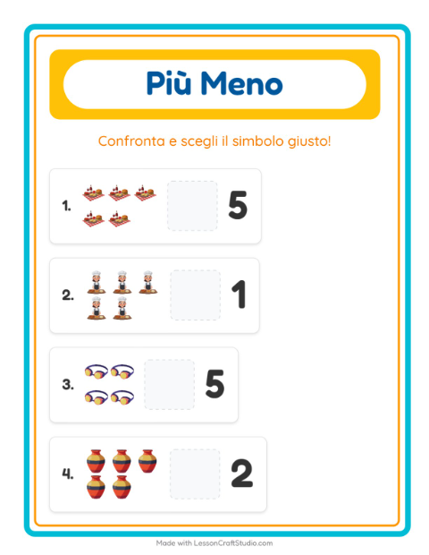 Anteprima della scheda di Più O Meno con Attività per Scuola dell'infanzia (3-5 anni)