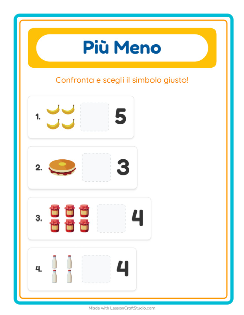 Anteprima della scheda di Più O Meno con Colazione per Scuola dell'infanzia (3-5 anni)