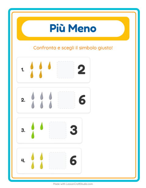 Anteprima della scheda di Più O Meno con Colori per Scuola dell'infanzia (3-5 anni)