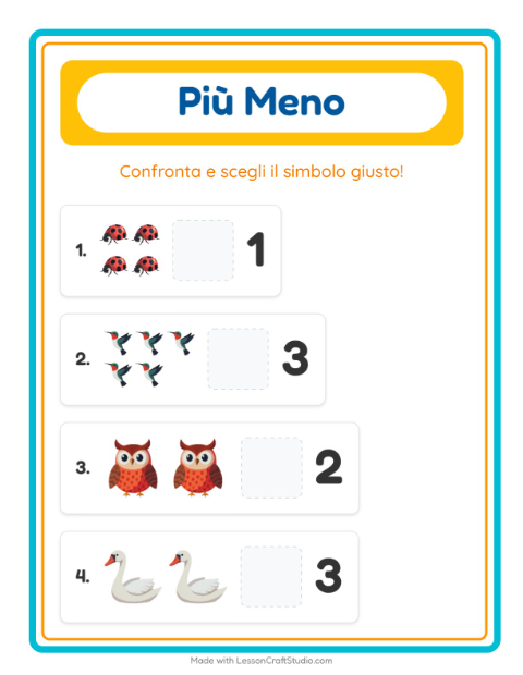 Anteprima della scheda di Più O Meno con Cose che volano per Scuola dell'infanzia (3-5 anni)