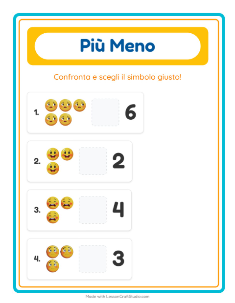 Anteprima della scheda di Più O Meno con Emozioni per Scuola dell'infanzia (3-5 anni)