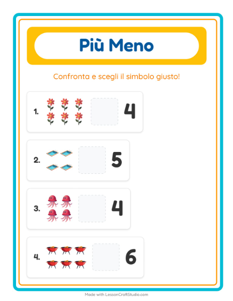 Anteprima della scheda di Più O Meno con Estate per Scuola dell'infanzia (3-5 anni)