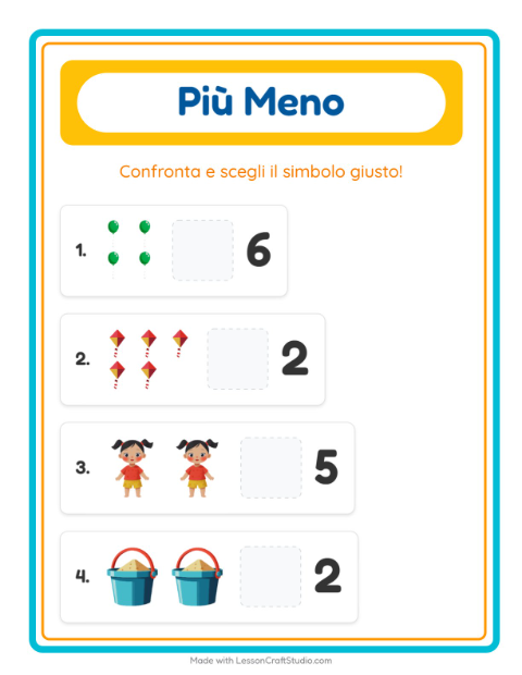 Anteprima della scheda di Più O Meno con Giocattoli per Scuola dell'infanzia (3-5 anni)
