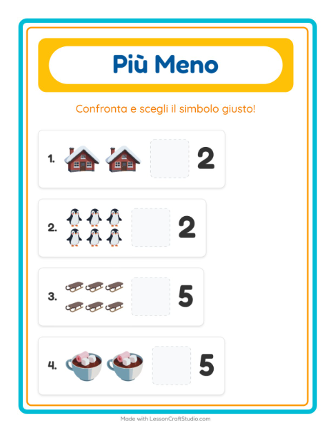 Anteprima della scheda di Più O Meno con Inverno per Scuola dell'infanzia (3-5 anni)