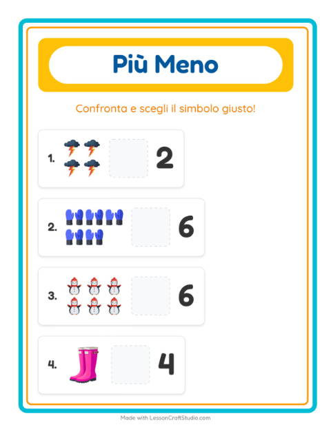 Anteprima della scheda di Più O Meno con Meteo per Scuola dell'infanzia (3-5 anni)