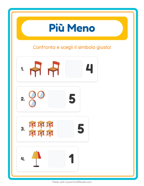 Anteprima della scheda di Più O Meno con Mobili per Scuola dell'infanzia (3-5 anni)