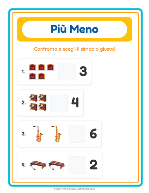 Anteprima della scheda di Più O Meno con Musica per Scuola dell'infanzia (3-5 anni)