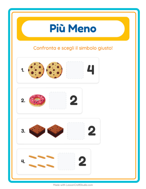 Anteprima della scheda di Più O Meno con Panetteria per Scuola dell'infanzia (3-5 anni)