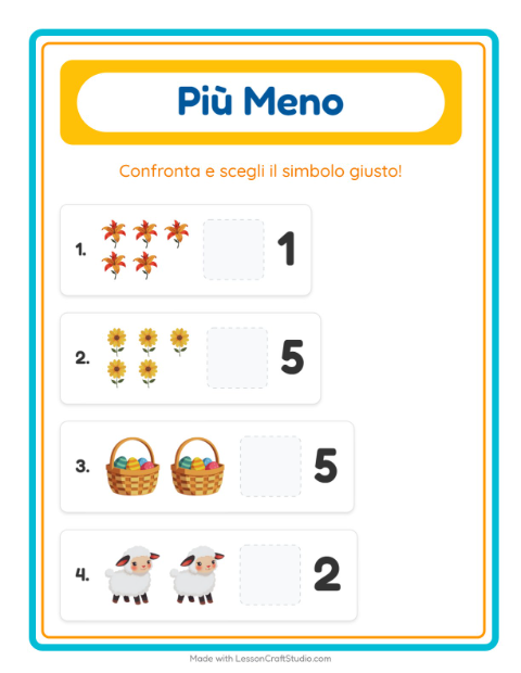 Anteprima della scheda di Più O Meno con Pasqua per Scuola dell'infanzia (3-5 anni)
