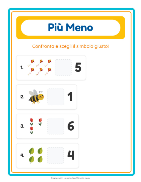Anteprima della scheda di Più O Meno con Primavera per Scuola dell'infanzia (3-5 anni)
