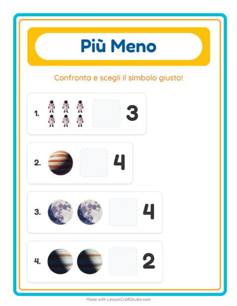 Anteprima della scheda di Più O Meno con Spazio per Scuola dell'infanzia (3-5 anni)