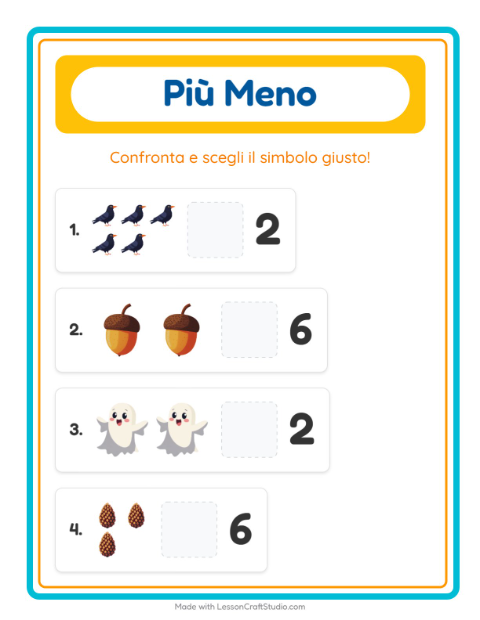 Anteprima della scheda di Più O Meno con Varie per Scuola dell'infanzia (3-5 anni)