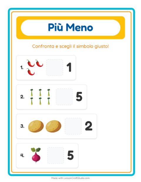 Anteprima della scheda di Più O Meno con Verdure per Scuola dell'infanzia (3-5 anni)