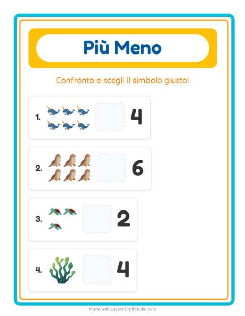 Anteprima della scheda di Più O Meno con Vita oceanica per Scuola dell'infanzia (3-5 anni)