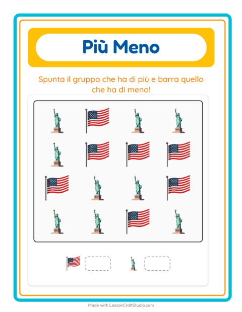 Anteprima della scheda di Più O Meno con 4 luglio per Scuola dell'infanzia (3-5 anni)
