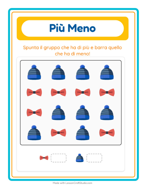 Anteprima della scheda di Più O Meno con Abbigliamento per Scuola dell'infanzia (3-5 anni)