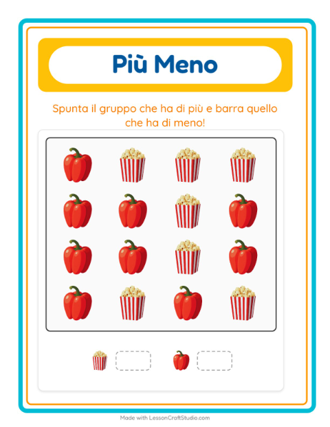 Anteprima della scheda di Più O Meno con Al supermercato per Scuola dell'infanzia (3-5 anni)