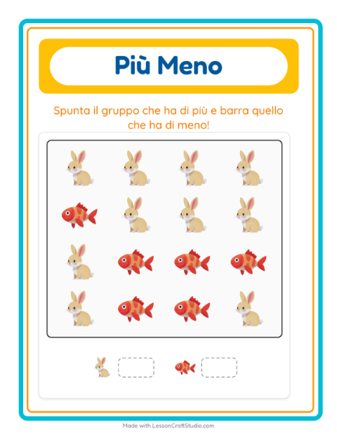 Anteprima della scheda di Più O Meno con Animali per Scuola dell'infanzia (3-5 anni)