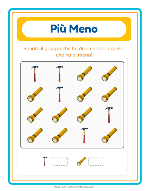 Anteprima della scheda di Più O Meno con Attrezzi per Scuola dell'infanzia (3-5 anni)