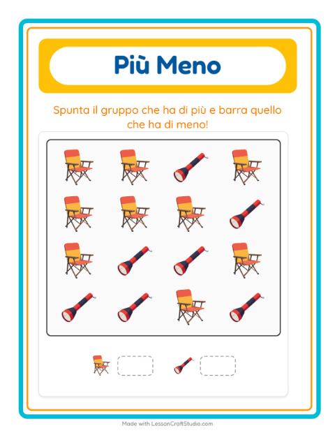 Anteprima della scheda di Più O Meno con Campeggio per Scuola dell'infanzia (3-5 anni)