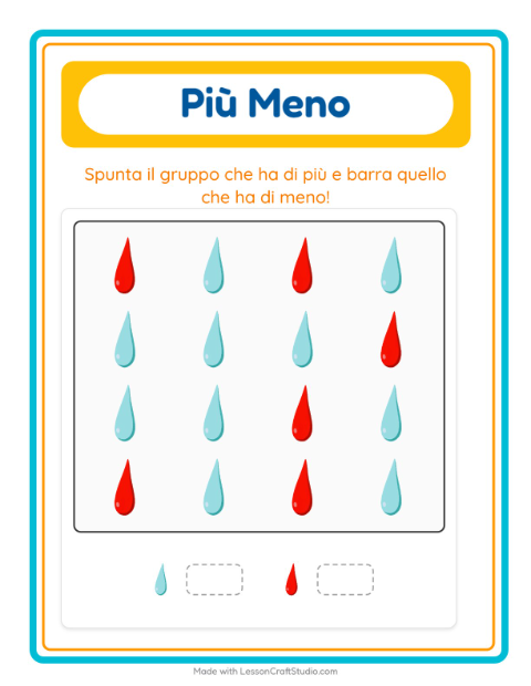Anteprima della scheda di Più O Meno con Colori per Scuola dell'infanzia (3-5 anni)