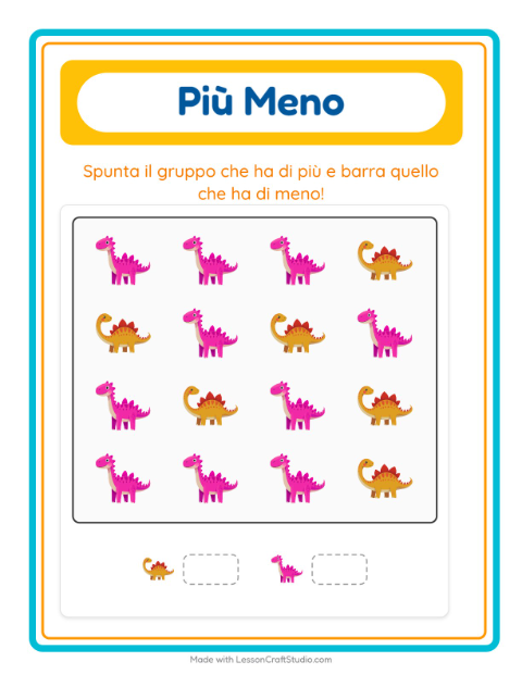 Anteprima della scheda di Più O Meno con Dinosauri per Scuola dell'infanzia (3-5 anni)