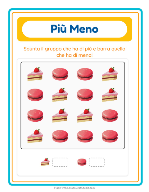 Anteprima della scheda di Più O Meno con Dolci e dolciumi per Scuola dell'infanzia (3-5 anni)