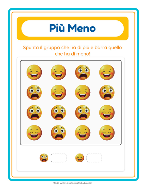 Anteprima della scheda di Più O Meno con Emozioni per Scuola dell'infanzia (3-5 anni)