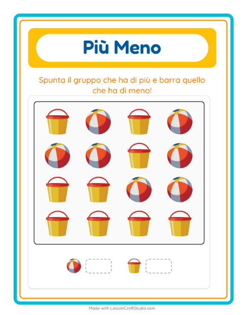 Anteprima della scheda di Più O Meno con Estate per Scuola dell'infanzia (3-5 anni)