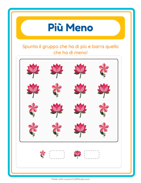 Anteprima della scheda di Più O Meno con Fiori per Scuola dell'infanzia (3-5 anni)
