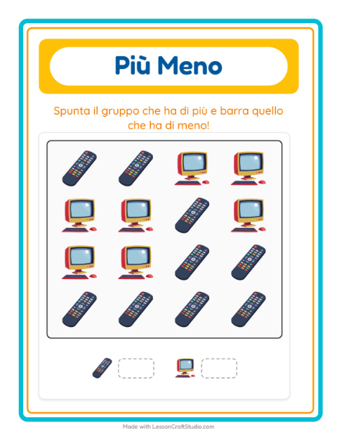 Anteprima della scheda di Più O Meno con In giro per casa per Scuola dell'infanzia (3-5 anni)