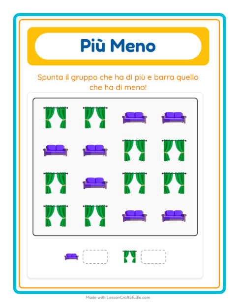 Anteprima della scheda di Più O Meno con Mobili per Scuola dell'infanzia (3-5 anni)