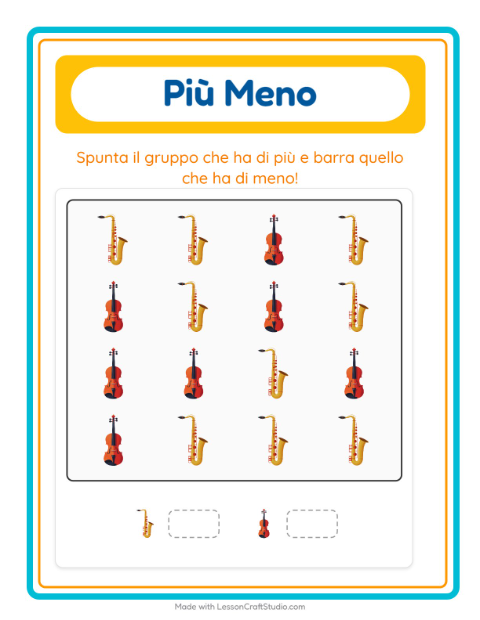 Anteprima della scheda di Più O Meno con Musica per Scuola dell'infanzia (3-5 anni)