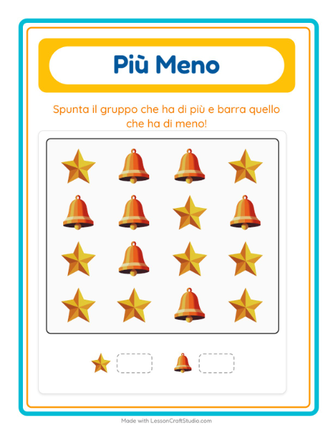 Anteprima della scheda di Più O Meno con Natale per Scuola dell'infanzia (3-5 anni)