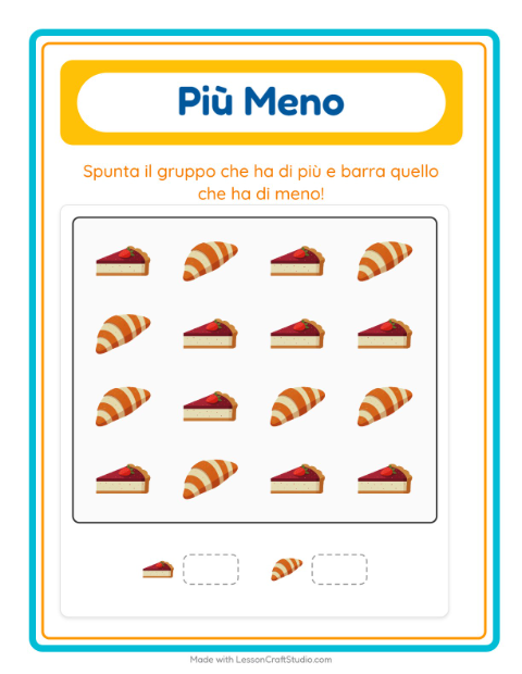 Anteprima della scheda di Più O Meno con Panetteria per Scuola dell'infanzia (3-5 anni)