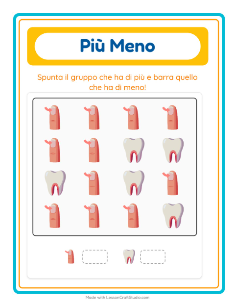 Anteprima della scheda di Più O Meno con Parti del corpo per Scuola dell'infanzia (3-5 anni)