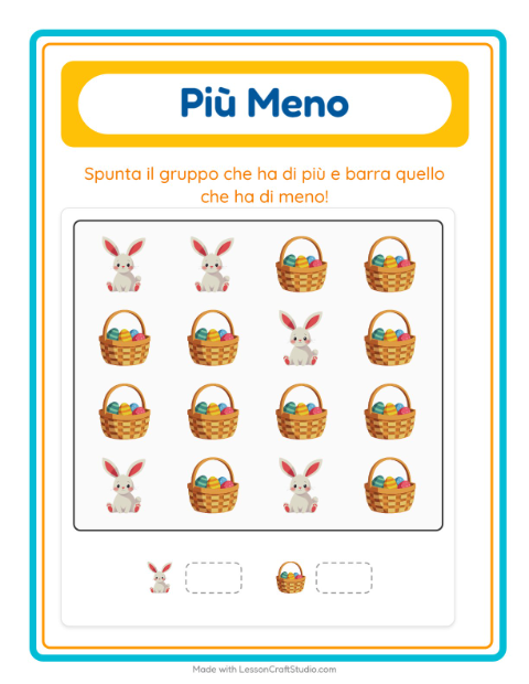 Anteprima della scheda di Più O Meno con Pasqua per Scuola dell'infanzia (3-5 anni)